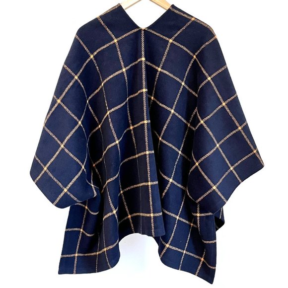 Plaid Poncho Cape Navy | Medium | Brand: Double Zero - Picture 2 of 6